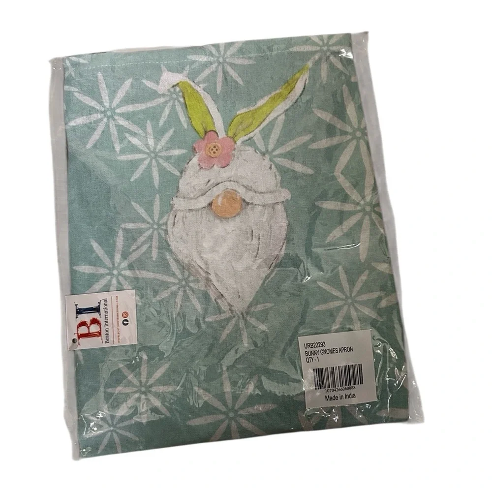 Boston International Easter Bunny Gnomes Spring Cotton Kitchen Apron New NWT